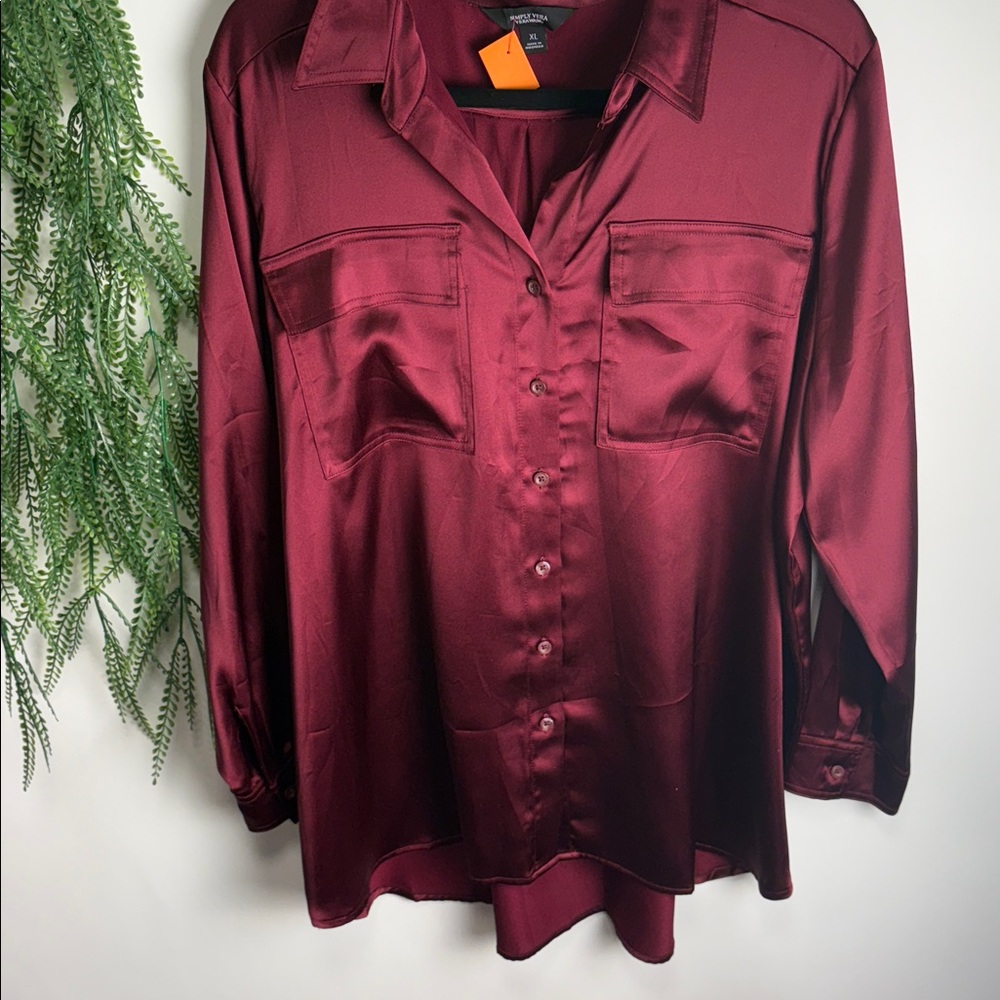 Vera Wang Deep Red Satin Blouse